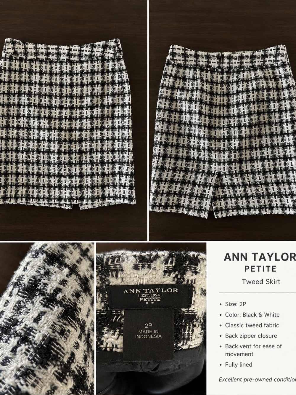 Ann Taylor Petite Black and White Tweed Mini Skirt